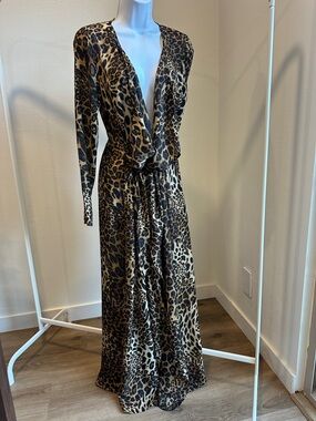 Hera Collection Leopard Print Wrap Maxi Dress - Brown/Black